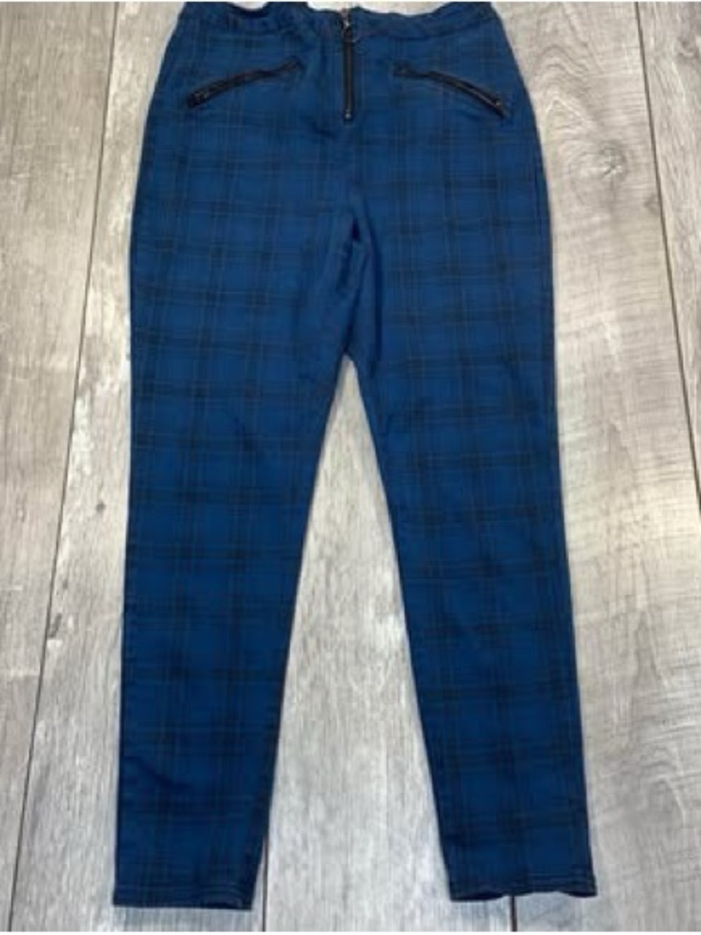 Hot Topic Blue Plaid Zip-Front women’s skinny pants xl fits large